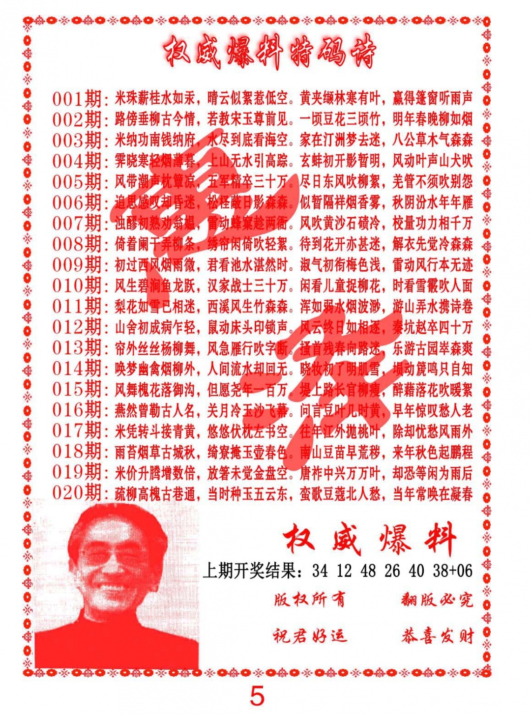 017期权威爆料特码诗[图]