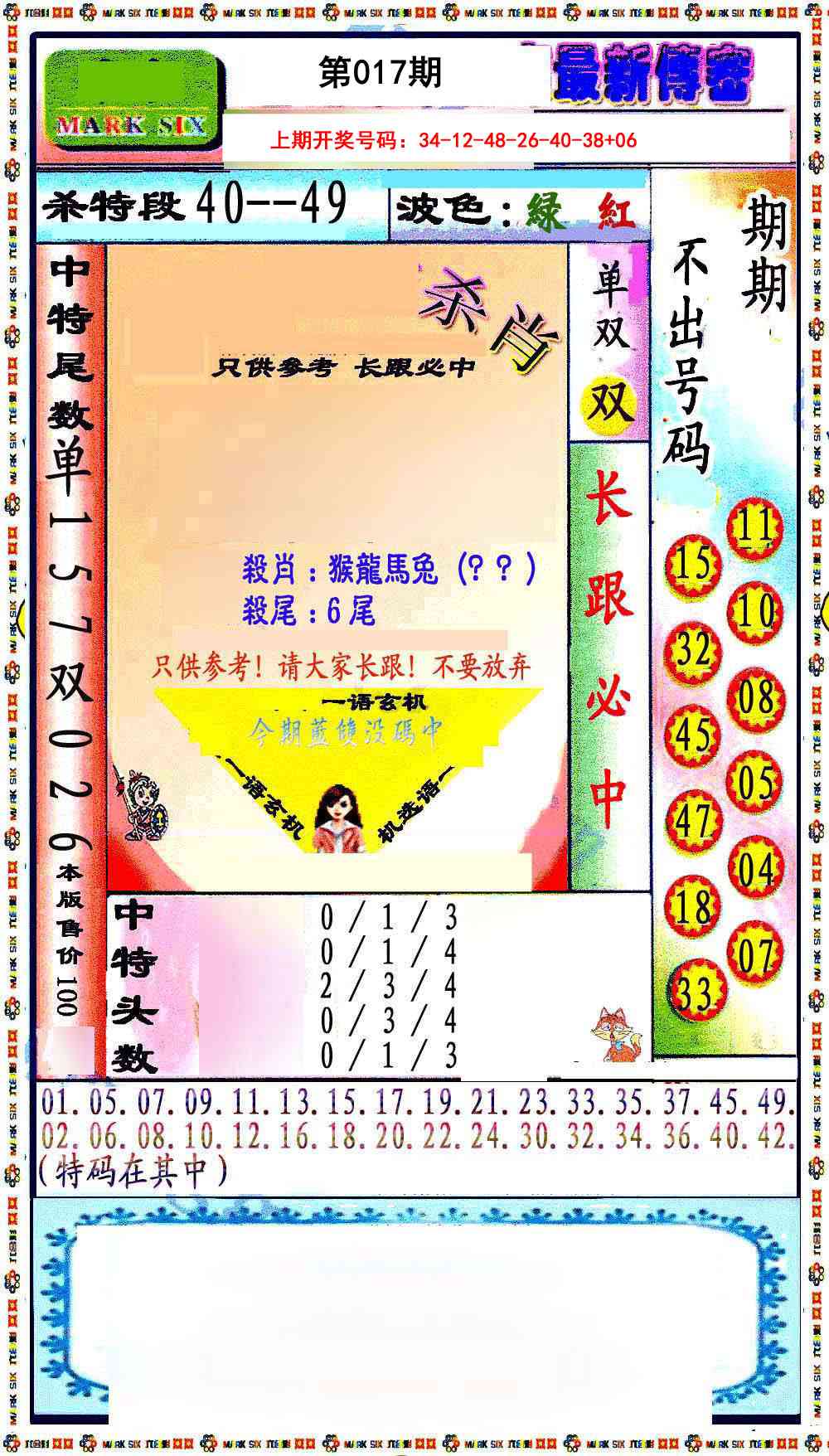 017期最新传密绝杀6肖[图]