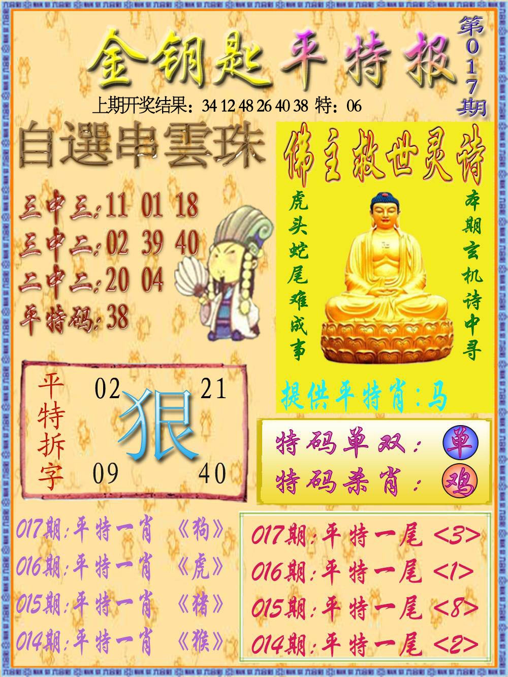 017期金钥匙平特报[图]