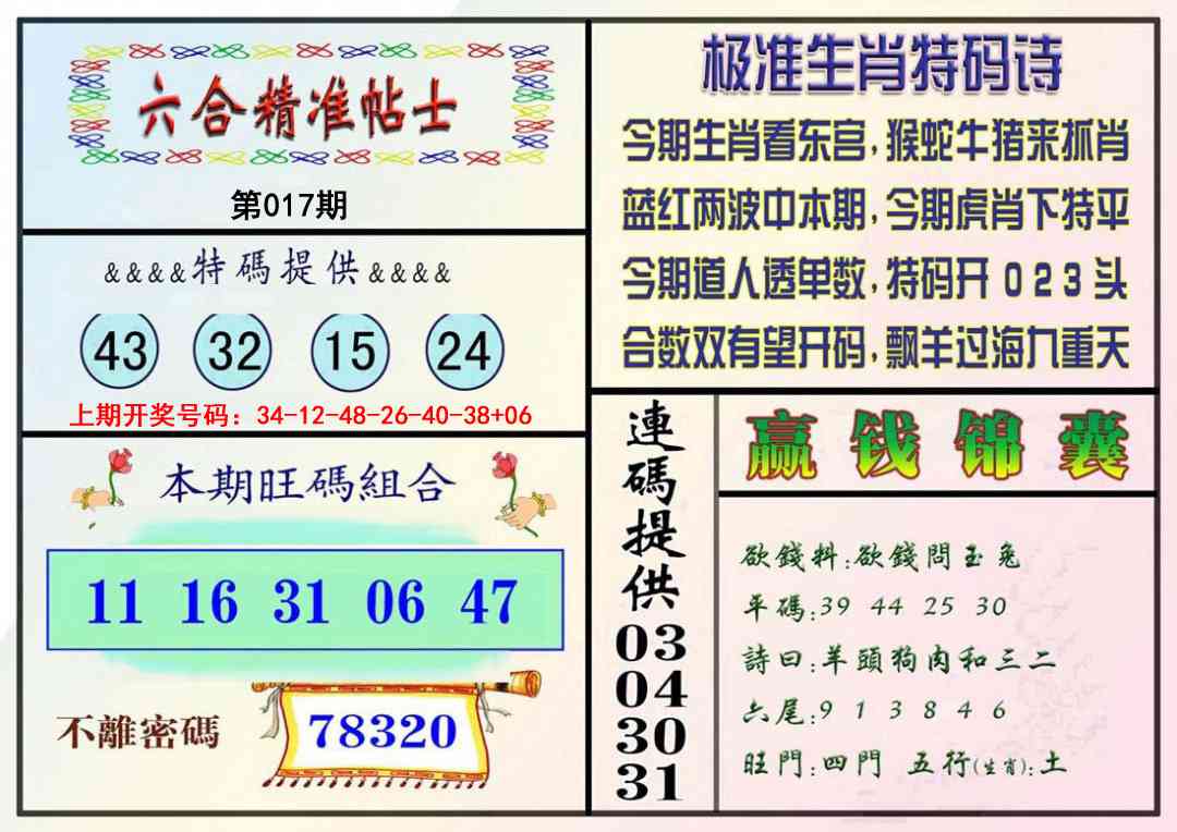 017期精准贴士[图]