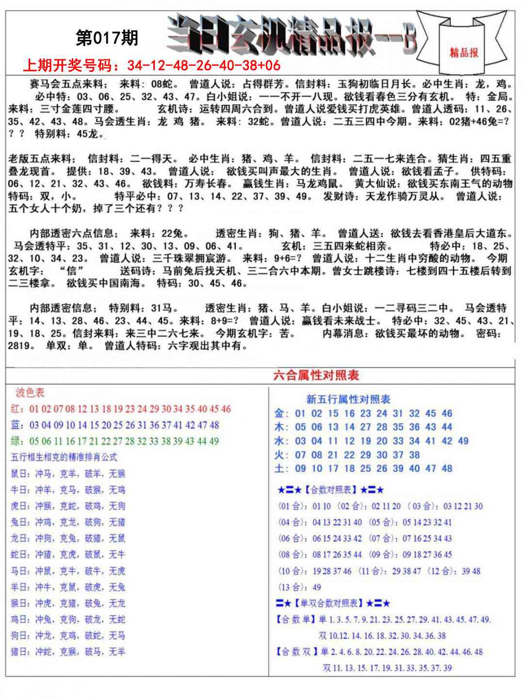 017期当日玄机精品报B[图]