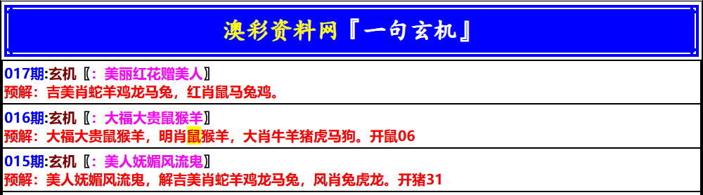 017期澳门一句玄机[图]